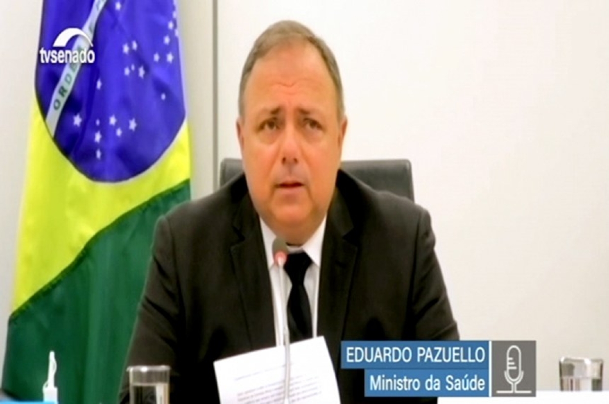 Pazuello compareceu à reunião remota para falar sobre a gestão de testes de detecção de coronavírus (Imagem: Reprodução/ TV Senado)