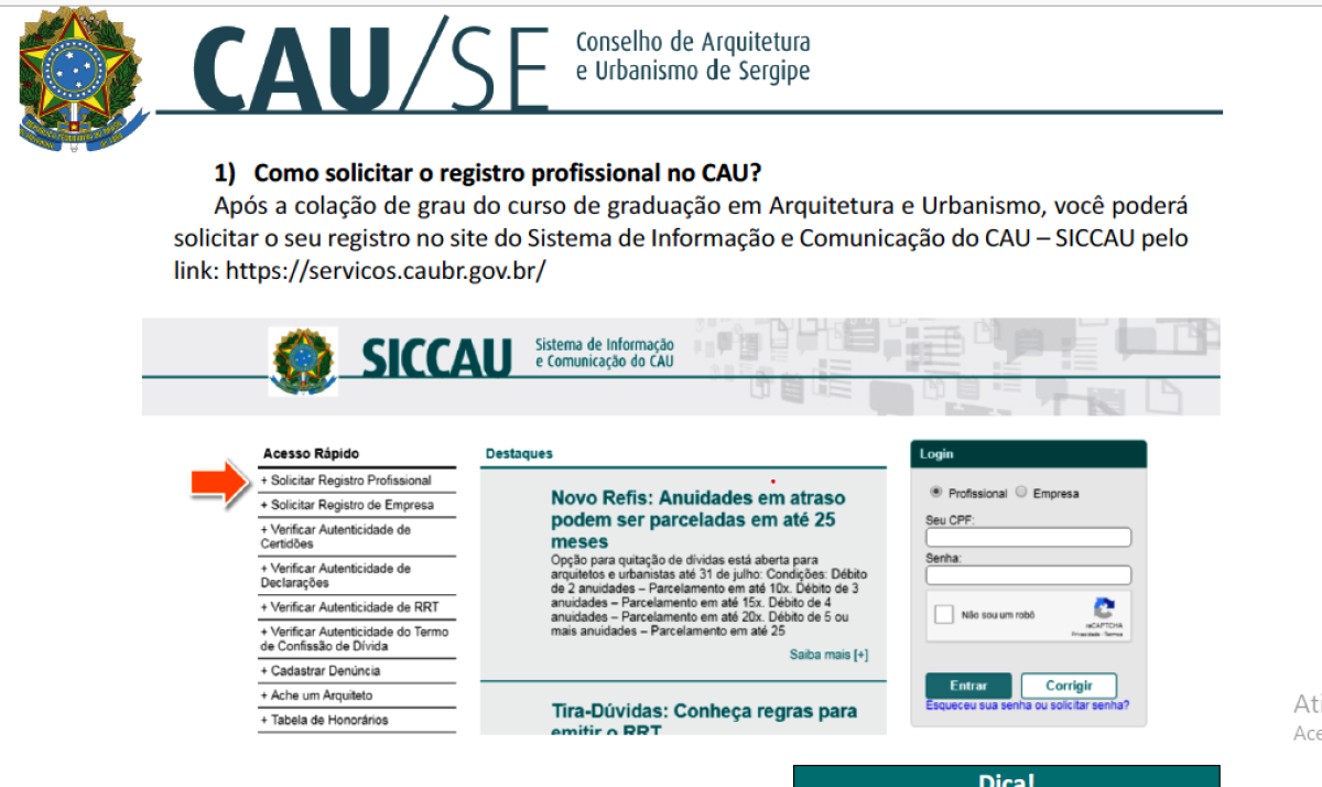 CAU/SE lança Cartilha de orientação para registro de novos profissionais (Imagem: CAU/SE)