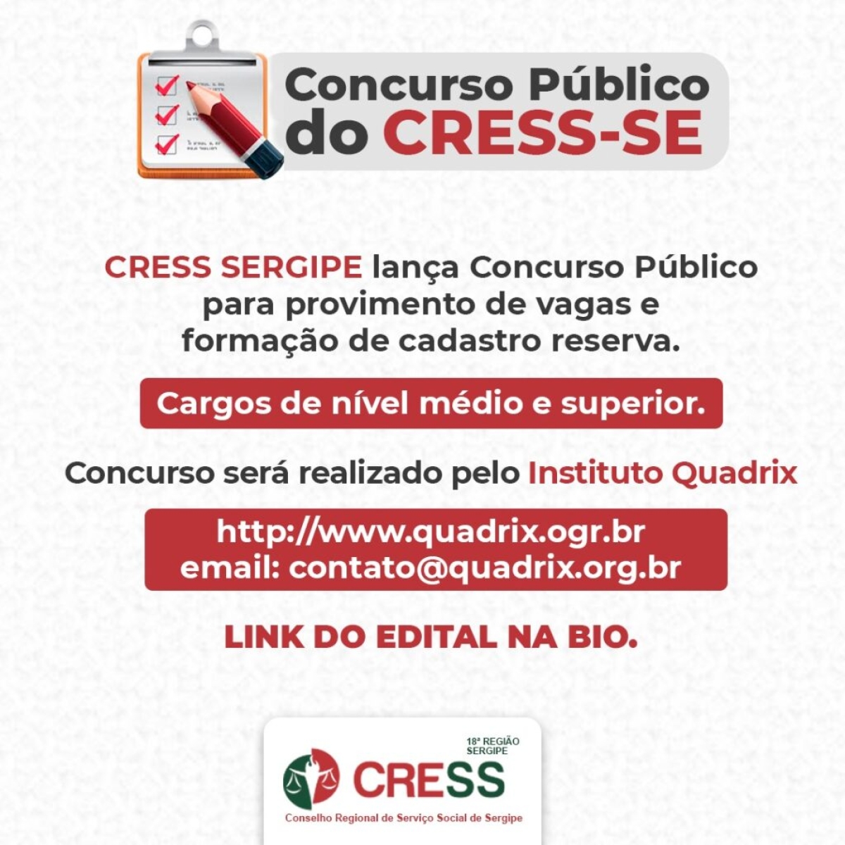 CRESS Sergipe lança edital para Concurso Público em Aracaju (Imagem: Divulgação/ CRESS-SE)