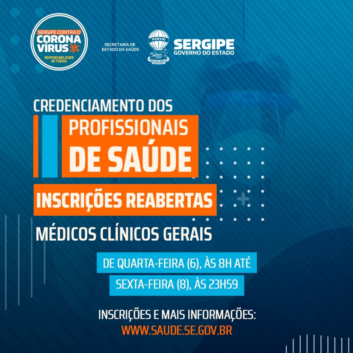 Covid-19: Secretaria de Estado da Saúde reabre inscrições do credenciamento para Médico Clínico Geral (Imagem: Divulgação/ SES/SE)