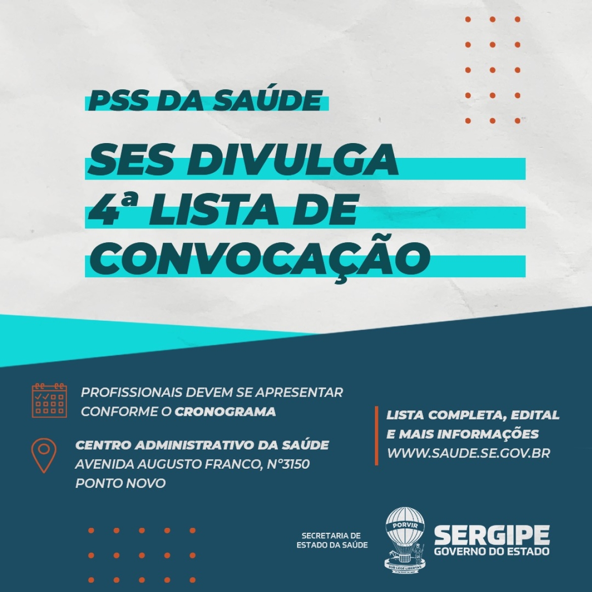 PSS: Secretaria de Estado da Saúde divulga 4ª lista de convocados (Imagem: SES/SE)