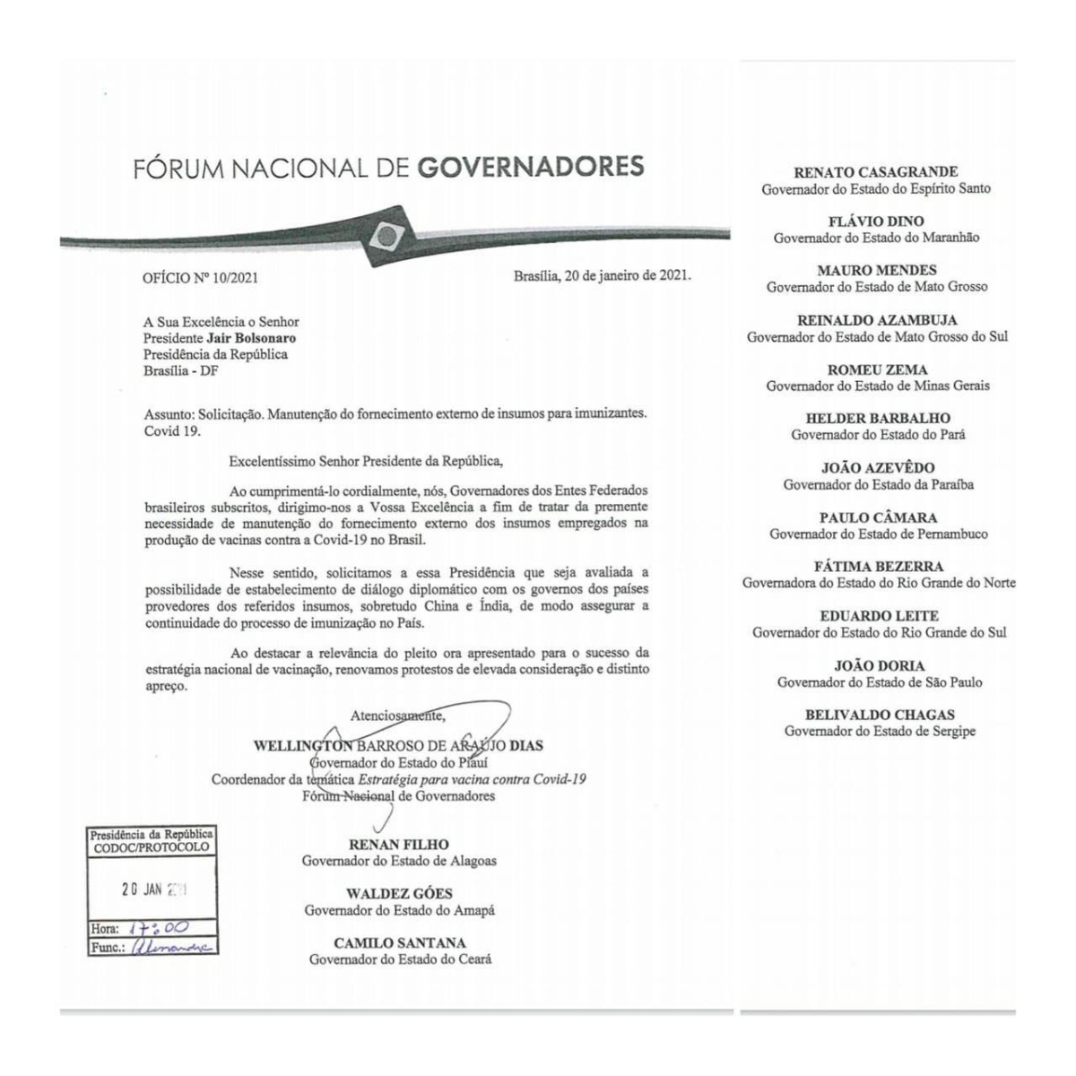 Ofício foi assinado por 12 governadores brasileiros (Foto: Divulgação)