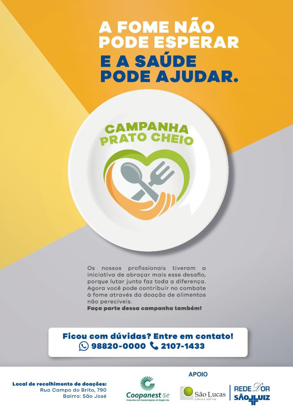 Coopanest-SE participa da Campanha Prato Cheio para ajudar famílias afetadas pela pandemia (Imagem: Divulgação)