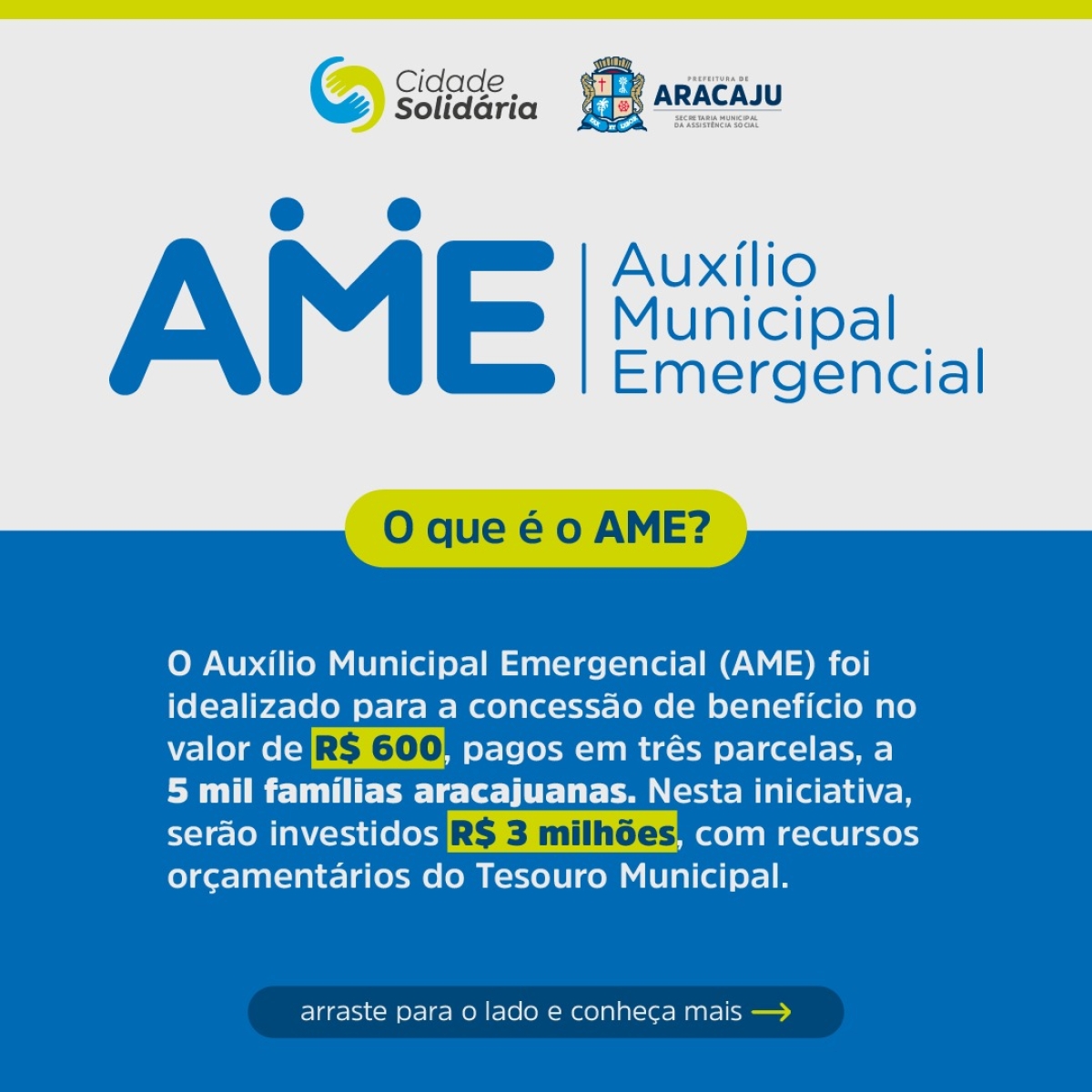 Prefeitura cadastrará público-alvo do Auxílio Municipal Emergencial a partir de segunda, 26/4 (Arte: Prefeitura de Aracaju)