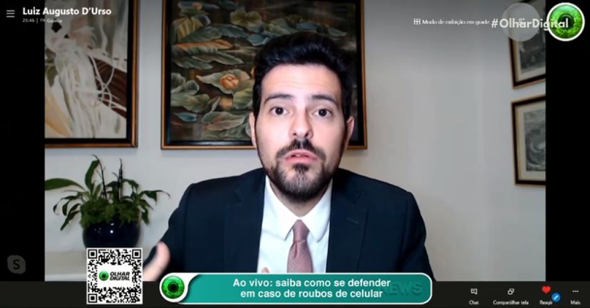 Advogado Doutor Luiz Augusto D´urso, especialista em ciber crimes (Imagem: Reprodução de vídeo/ Olhar Digital)