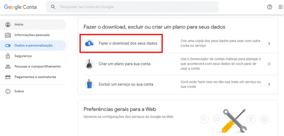 Como fazer o backup do Gmail e da sua conta do Google (Imagem: Reprodução/ Olhar Digital)