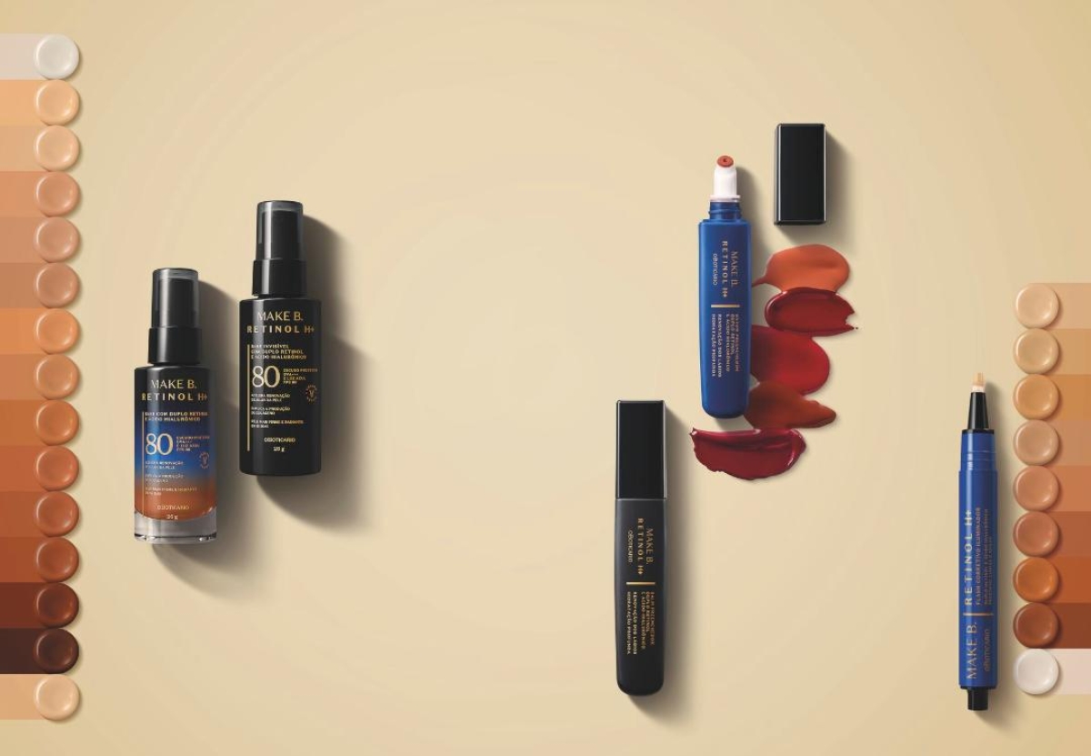Make B. lança Retinol H+, linha que alia o duplo retinol ao FPS80 e ácido hialurônico vetorizado (Imagem: Divulgação/ O Boticário)