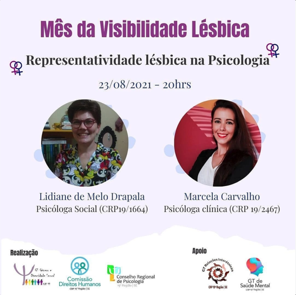 "Representatividade Lésbica na psicologia" encerra ciclo de minicursos no CRP19 (Imagem: Divulgação/ CRP19)