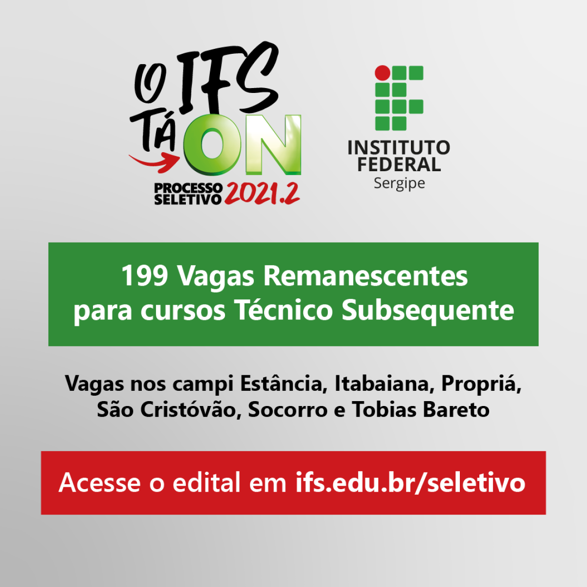 IFS abre seleção para 199 vagas remanescentes em cursos técnicos subsequentes (Foto: Divulgação/ IFS)
