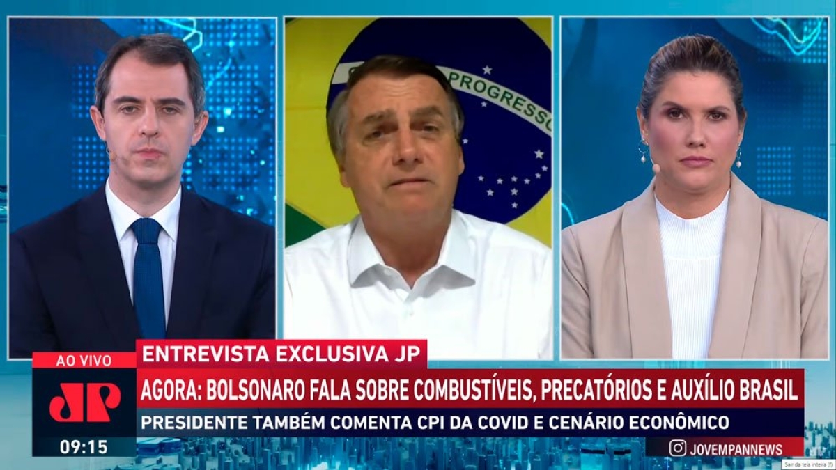 O presidente Jair Bolsonaro foi o entrevistado desta quarta-feira pelo Jornal da Manhã (Imagem: Reprodução/ Youtube/ Jovem Pan News)