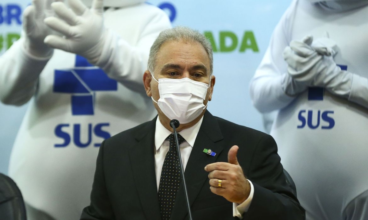 O ministro da Saúde, Marcelo Queiroga, durante o lançamento da campanha Mega Vacinação (Foto: Marcelo Camargo/ Agência Brasil)