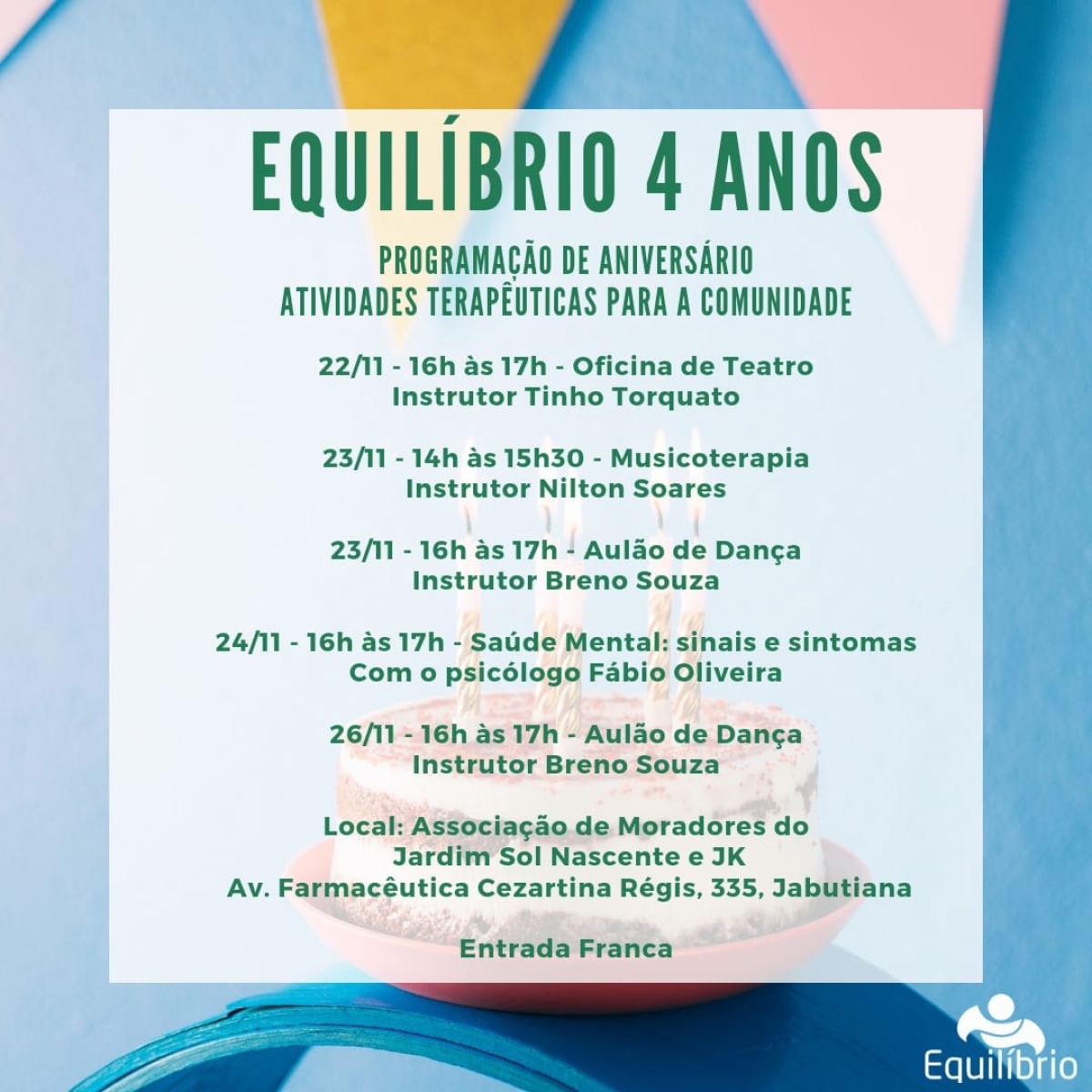 Atividades terapêuticas gratuitas serão disponibilizadas em Aracaju a partir desta segunda-feira, 22/11 (Imagem: Divulgação)