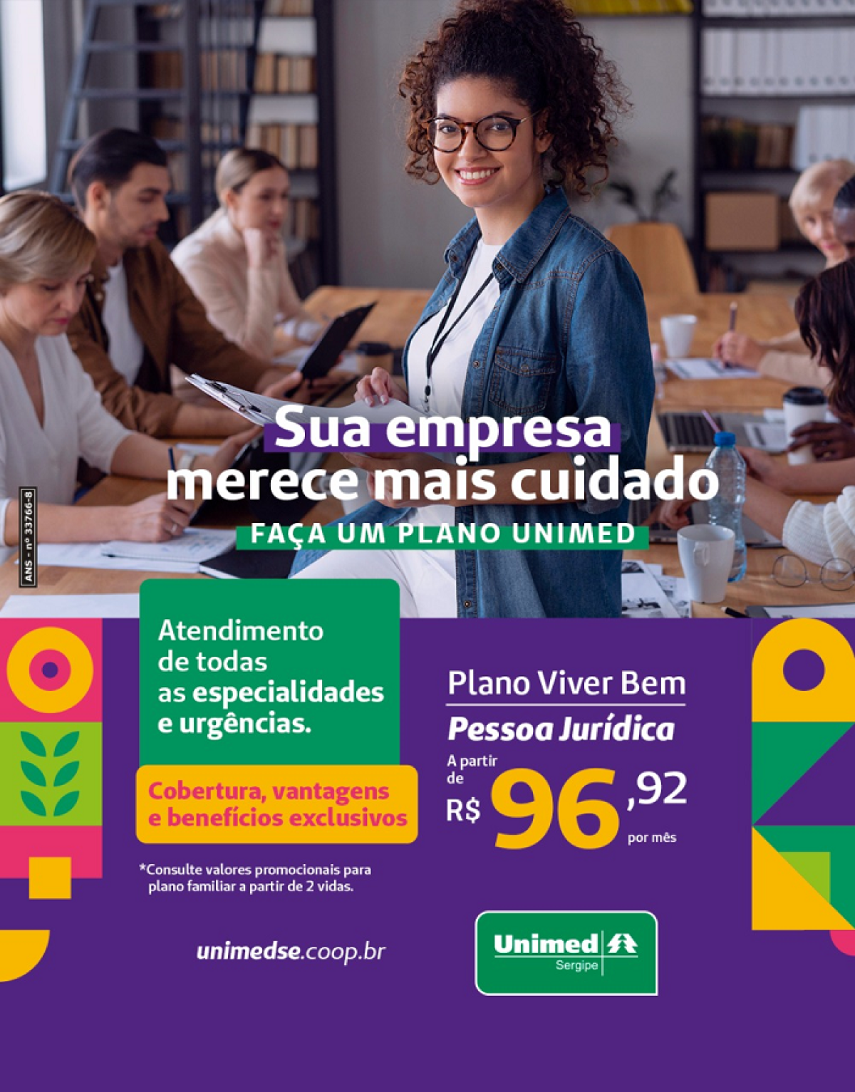 Planos empresariais da Unimed Sergipe oferecem benefícios para empresas e colaboradores (Imagem: Divulgação/ Unimed Sergipe)