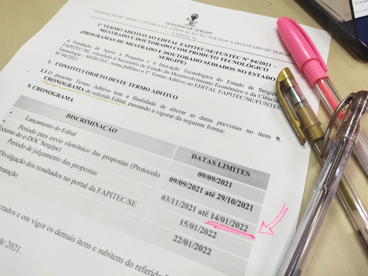 Fapitec prorroga edital para bolsas de mestrado e doutorado (Foto: Assessoria Fapitec/SE)
