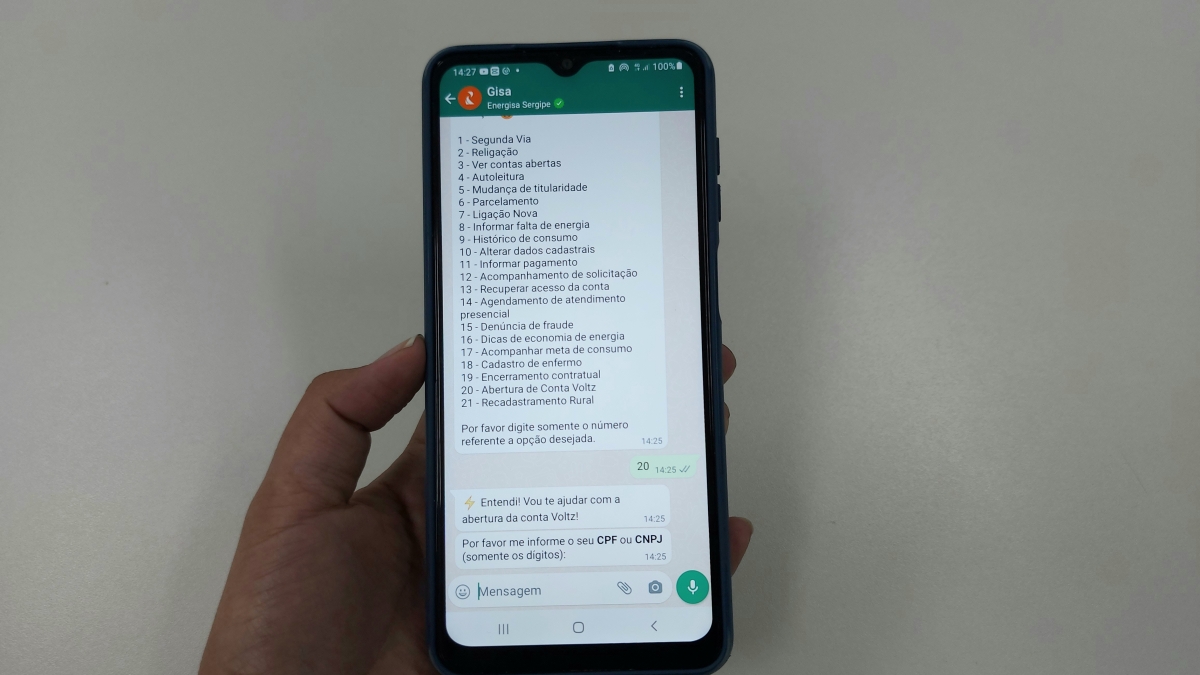 WhatsApp da Energisa agora oferece opção de abertura da conta digital Voltz - Foto: Comunicação Energisa Sergipe