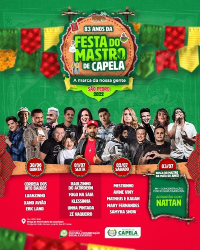 Programação do São Pedro 2022 de Capela - Imagem: divulgação