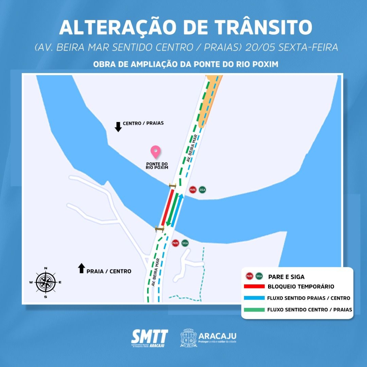 A interdição acontece a partir das 23h - Foto: SMTT Aracaju