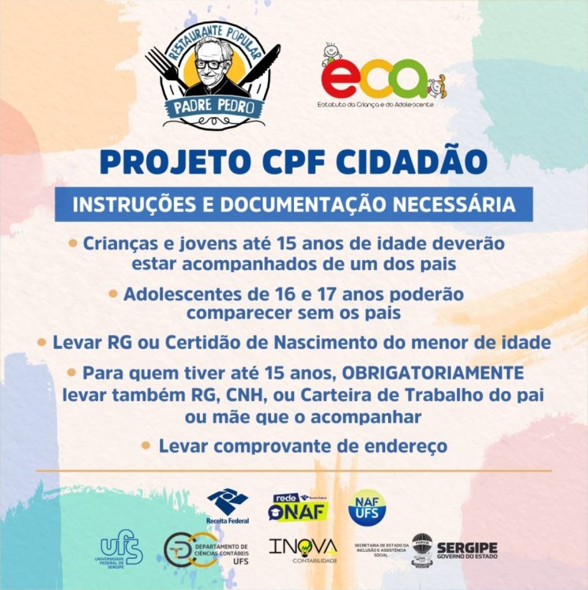 Restaurante Popular Padre Pedro e UFS oferecem emissão de CPF nesta sexta para público abaixo dos 18 anos - Imagem: Seias/SE