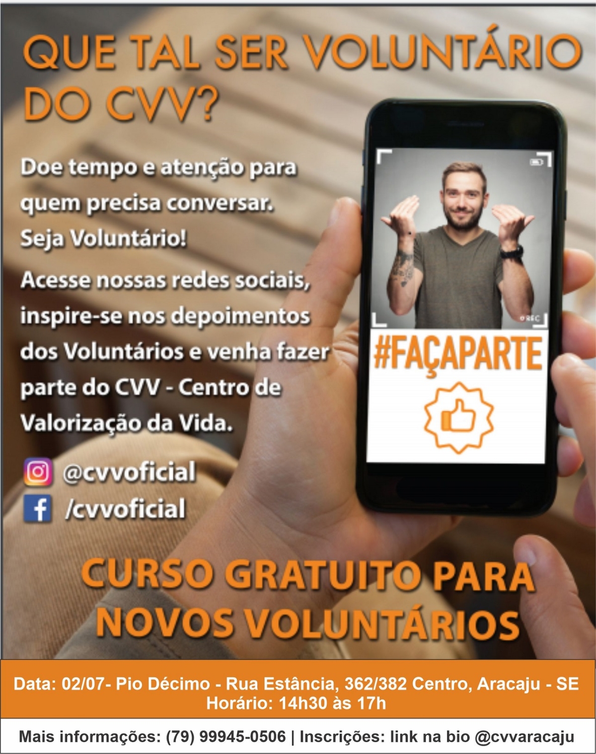 CVV Aracaju abre inscrições para novos voluntários 2022 - Imagem: Divulgação | CVV Aracaju