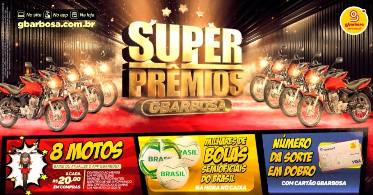 GBarbosa vai sortear 8 motos e milhares de bolas semioficiais do Brasil - Imagem: Divulgação | GBarbosa
