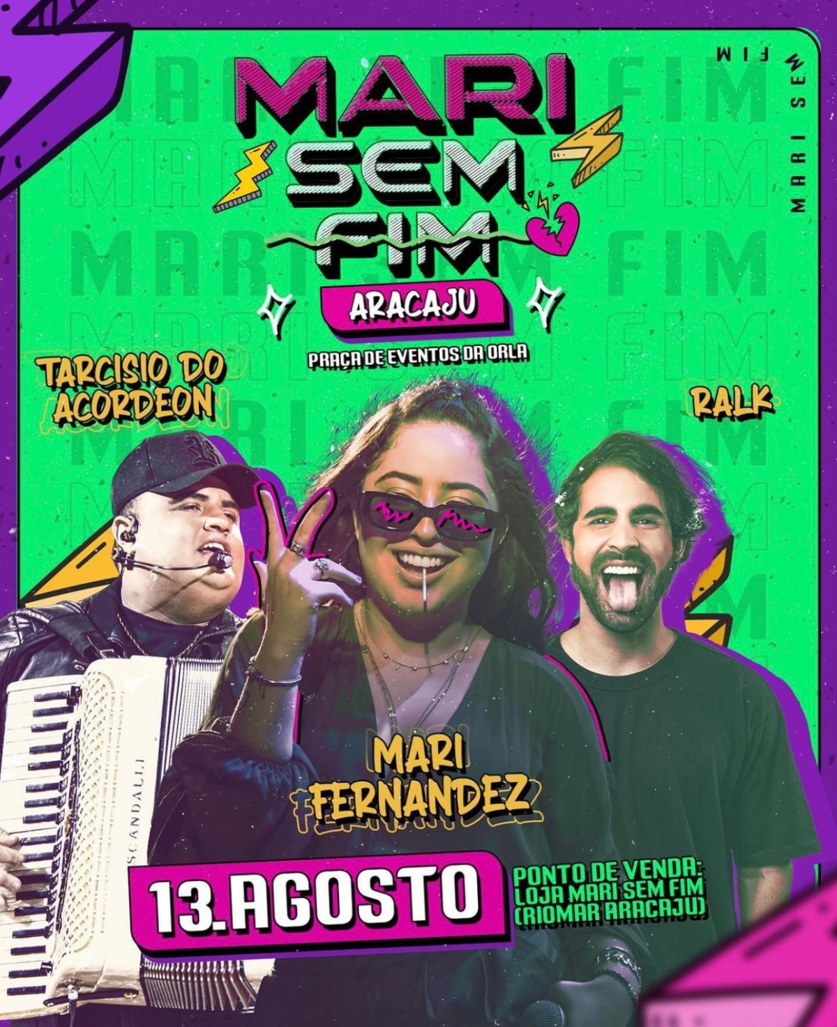 "Mari Sem Fim" terá Mari Fernandez, Tarcisio do Acordeon e Ralk em Aracaju - Imagem: Divulgação