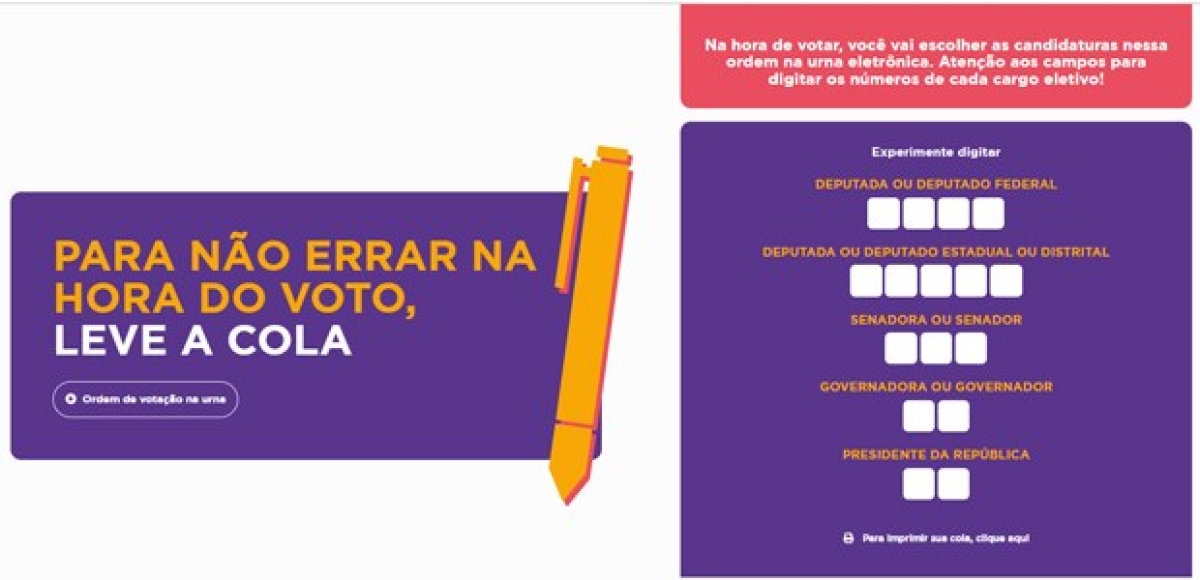 Eleitor pode levar colinha com o número do candidato para agilizar votação - Imagem: TSE