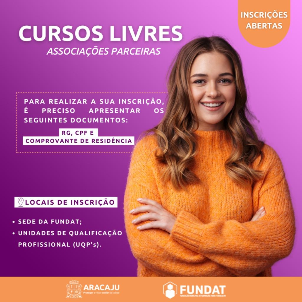 Prefeitura de Aracaju abre inscrições para 195 vagas em cursos livres nas associações parceiras - Arte: Ascom Fundat