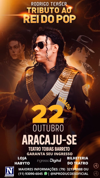 Maior tributo a Michael Jackson: Rodrigo Teaser faz show neste sábado em Aracaju - Imagem: Divulgação