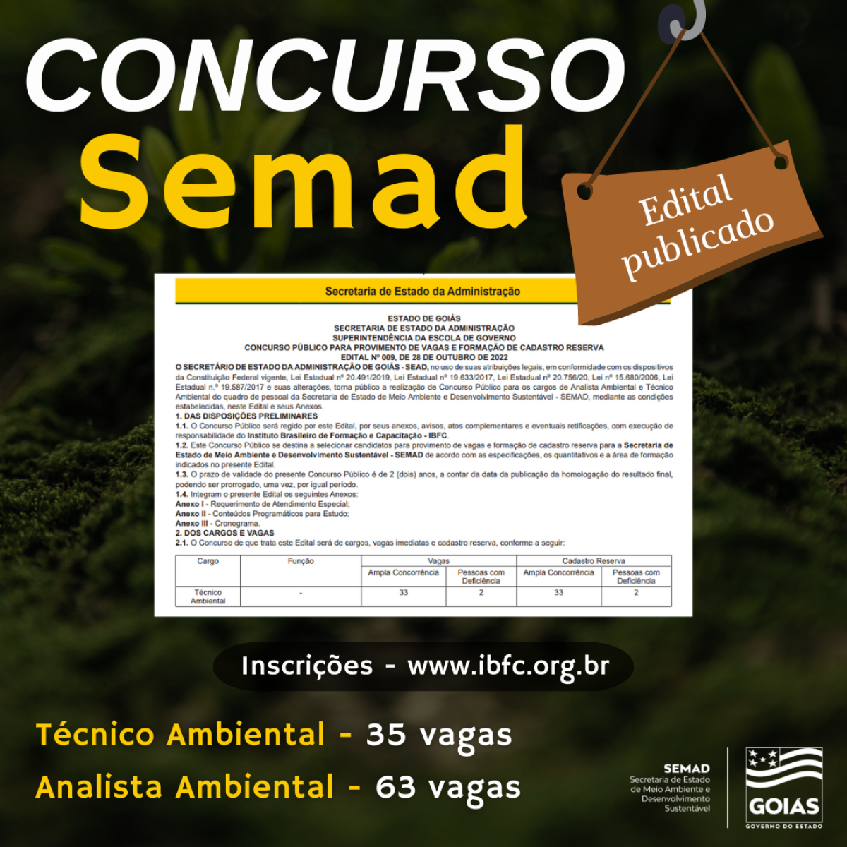 Governo de Goiás publica edital para concurso da Semad - Imagem: Divulgação | Semad/GO
