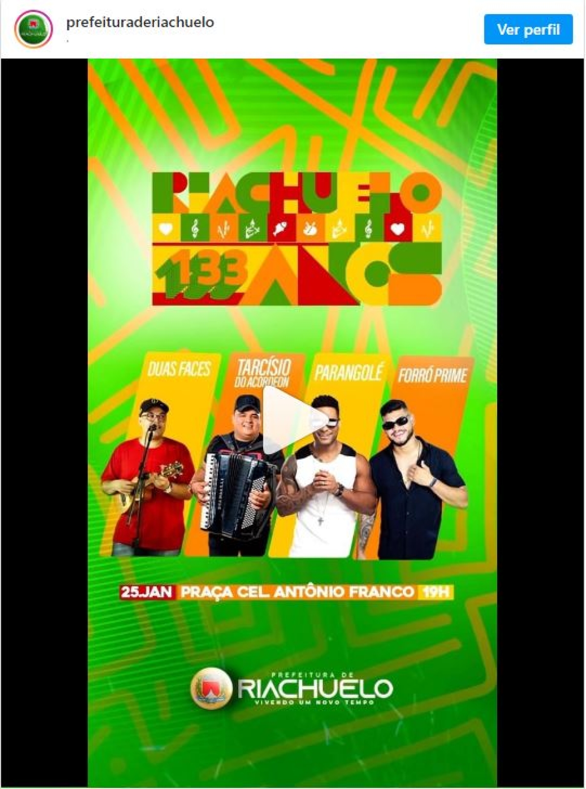 Festa alusiva à emancipação de Riachuelo tem show de Tarcísio do Acordeon - Imagem: Reprodução | Instagram | prefeituraderiachuelo