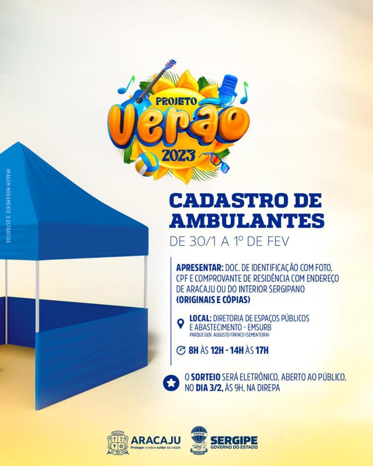 Projeto Verão 2023: inscrições para comércio ambulante começam na segunda, 30/1 - Arte: Secom PMA Projeto Verão 2023: inscrições para comércio ambulante começam na segunda, 30/1 - Arte: Secom PMA