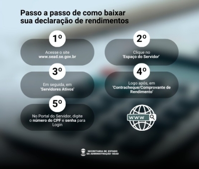 Comprovante de rendimentos para declaração do IR já está disponível aos servidores públicos estadual - Imagem: Sead/SE