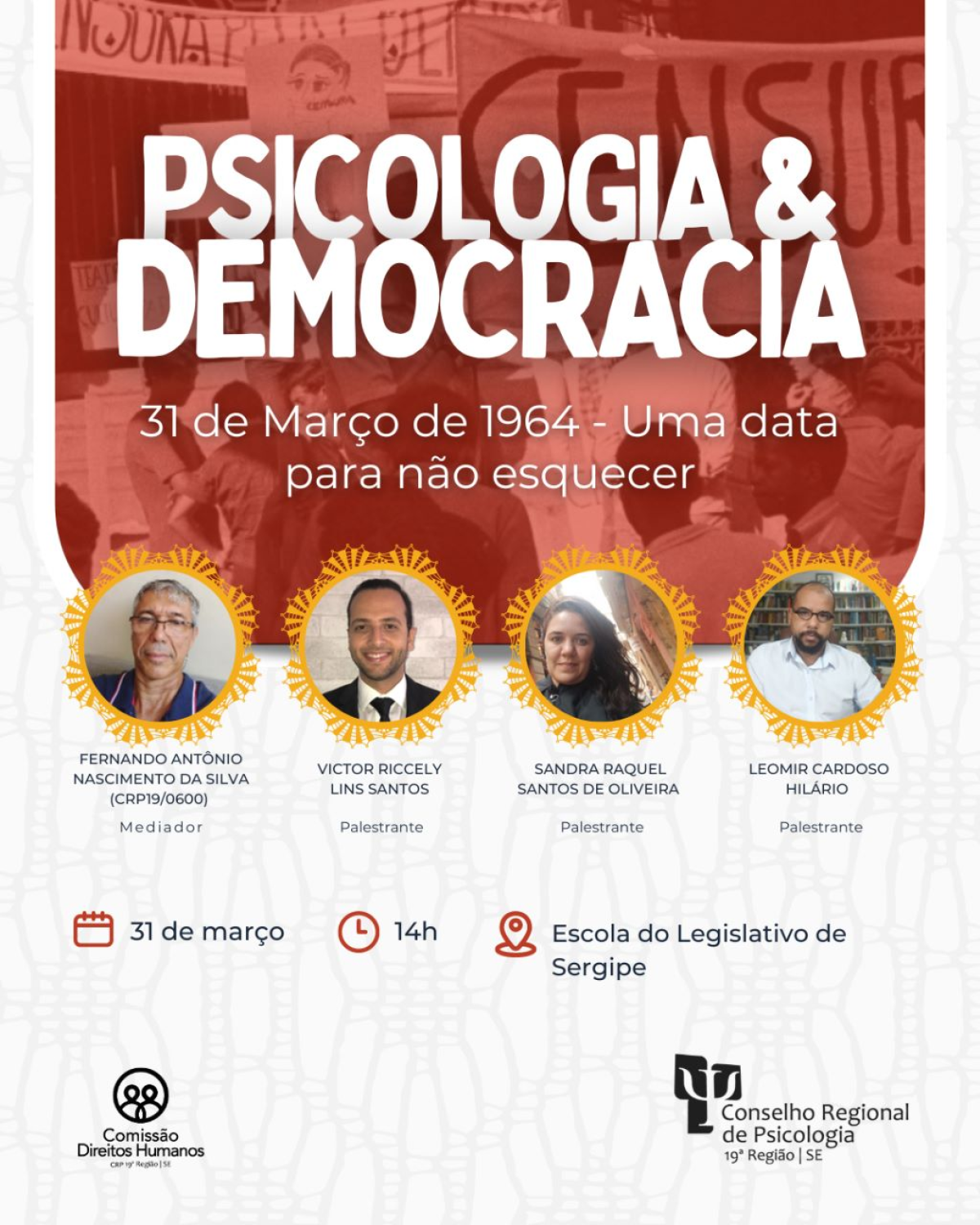 CRP19 realiza debate sobre o golpe militar que conduziu o país à ditadura - Imagem: Divulgação | CRP19