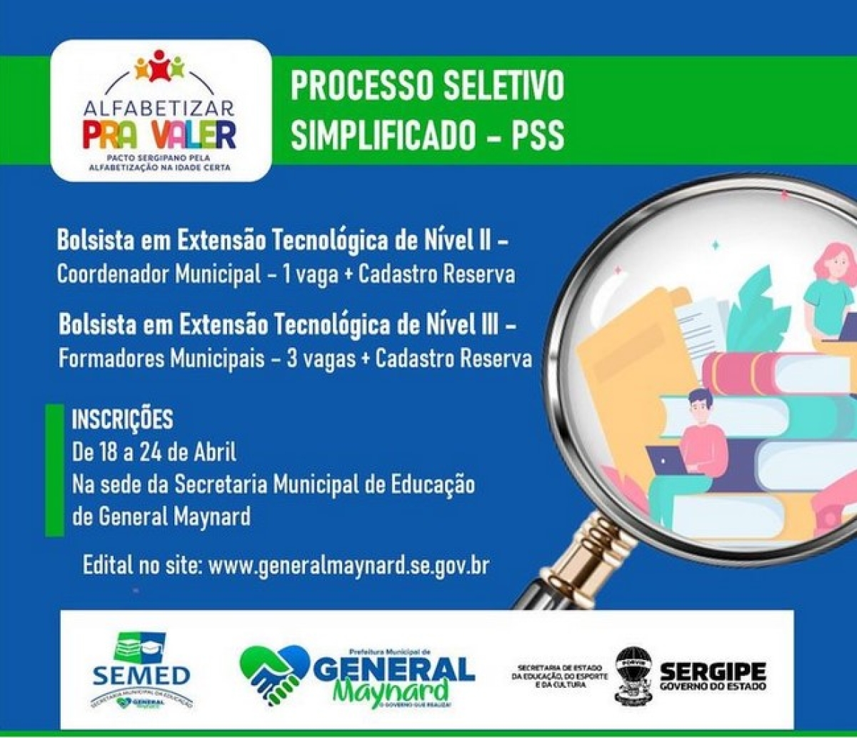 Prefeitura de General Maynard processo seletivo para bolsistas de extensão tecnológica nos níveis II e III do programa Alfabetizar Pra Valer - Imagerm: Divulgação