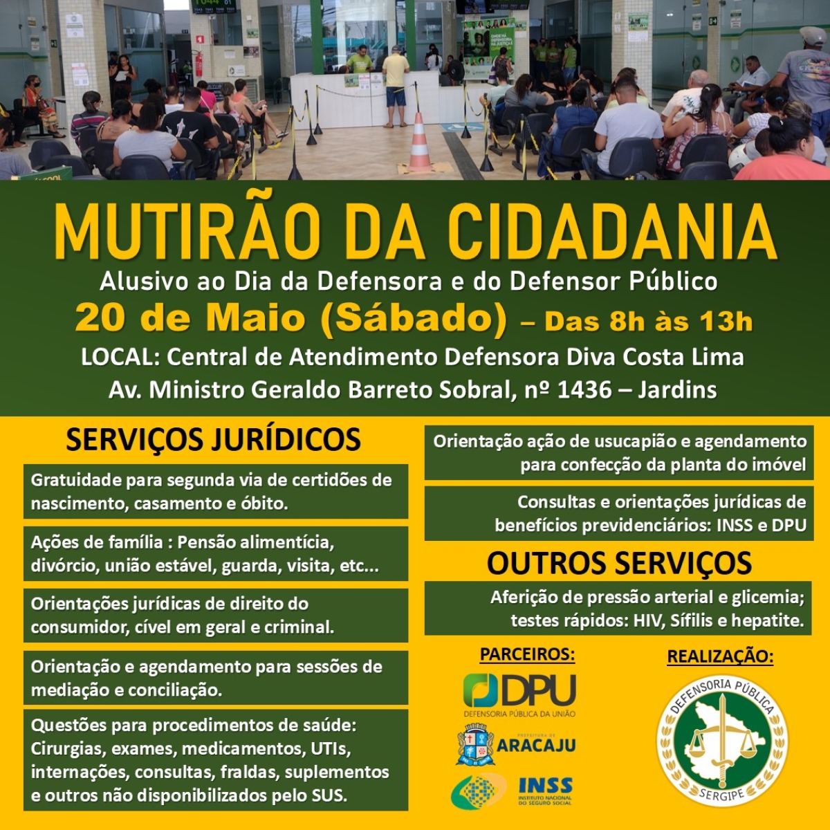 Defensoria Pública realiza mutirão da cidadania dia 20 de maio para celebrar o Dia da Defensora e Defensor Público - Imagem: Divulgação | DPE/SE