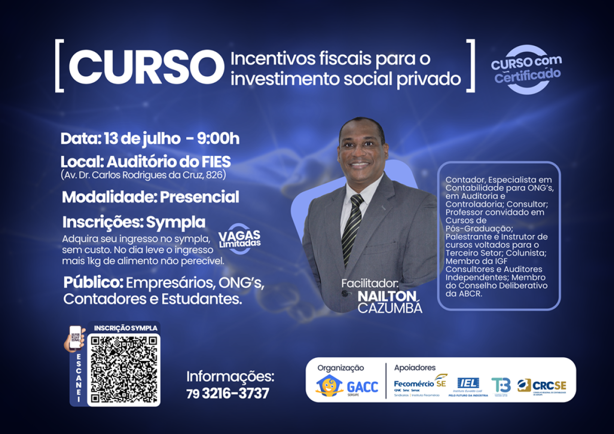 GACC/SE abre inscrições para o curso "Incentivos fiscais para o investimento privado". Inscreva-se! - Imagem: Divulgação