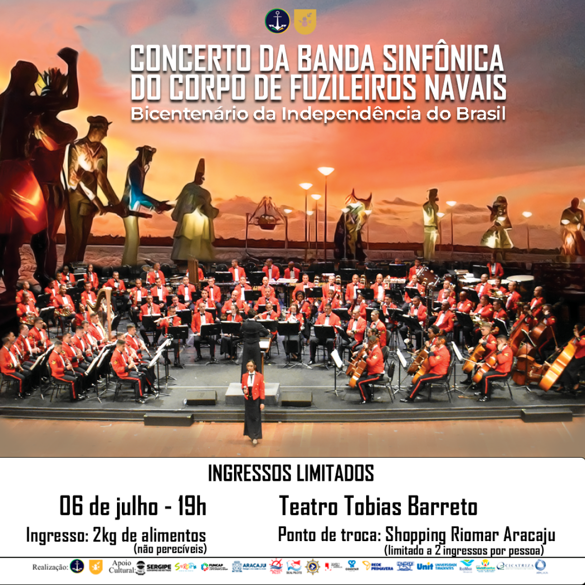 Banda Sinfônica do Corpo de Fuzileiros Navais realiza apresentação em Aracaju - Imagem: Assessoria Capitania dos Portos de Sergipe