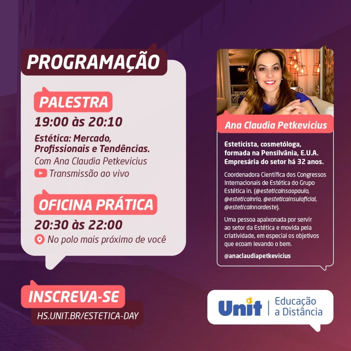 Programação da segunda edição do Estética Day - Imagem: Unit