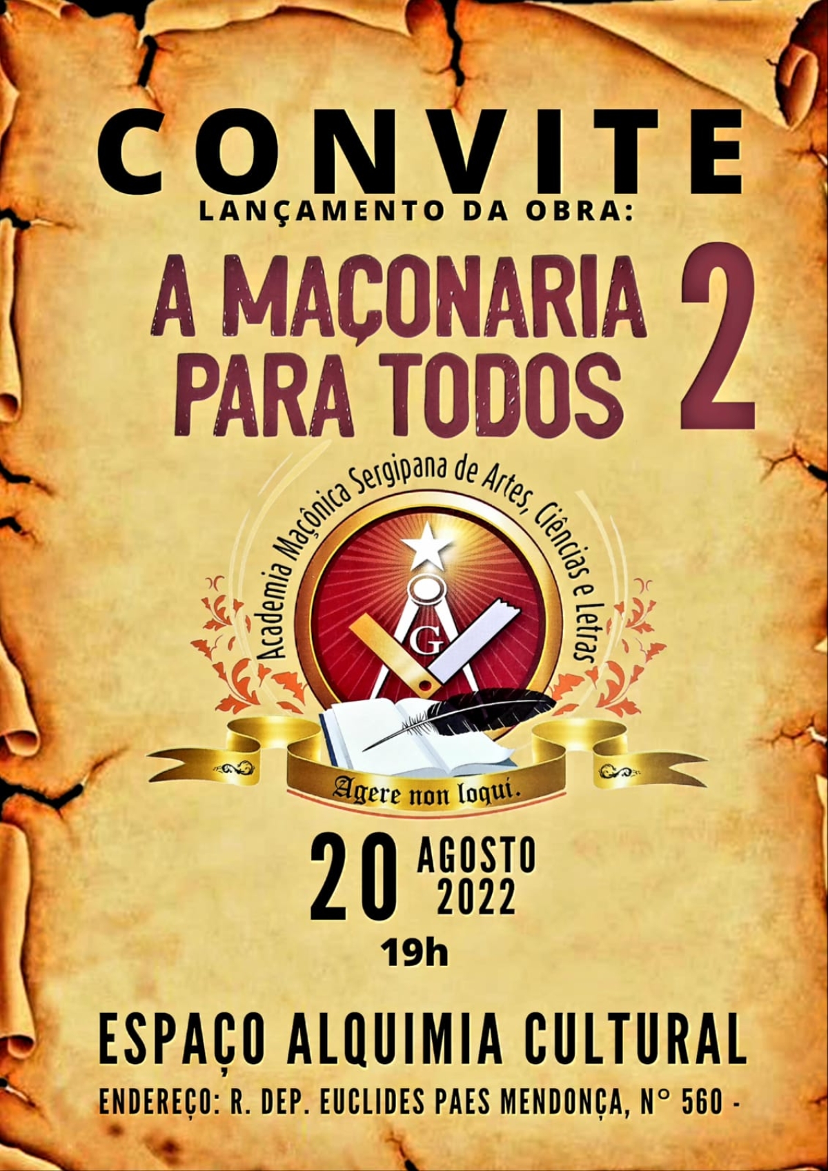 Convite para o lançamento do livro "Maçonaria para Todos Três" - Imagem: Divulgação