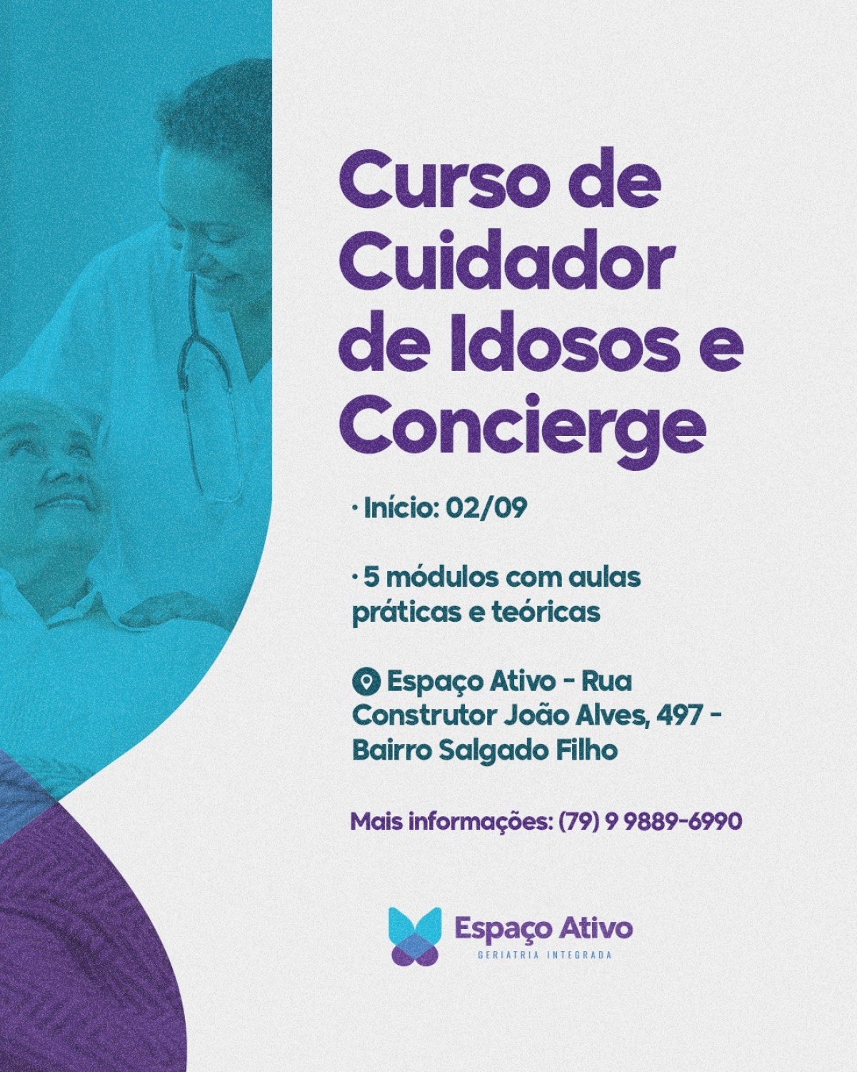 Aracaju recebe Curso de Cuidador de Idosos e Concierge em setembro no Espaço Ativo - Imagem: Divulgação