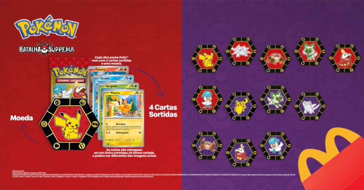 Ao todo, são 12 opções de conjuntos que variam de acordo com a cor e o Pokémon de destaque - Foto: Ascom McDonald´s