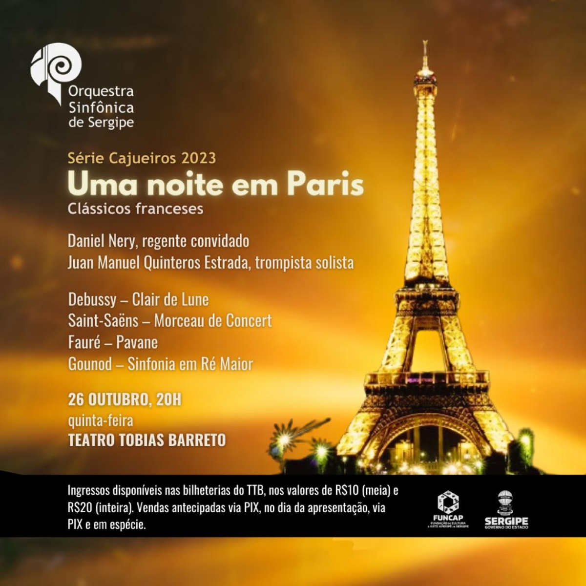 Orquestra Sinfônica de Sergipe apresenta concerto "Uma Noite em Paris" - Imagem: Divulgação | Funcap | Governo de Sergipe