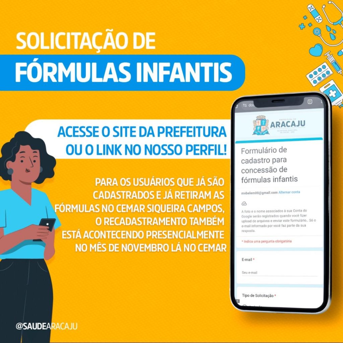 Prefeitura de Aracaju disponibiliza formulário online para solicitação de dispensação de fórmulas infantis - Imagem: DIvulgação