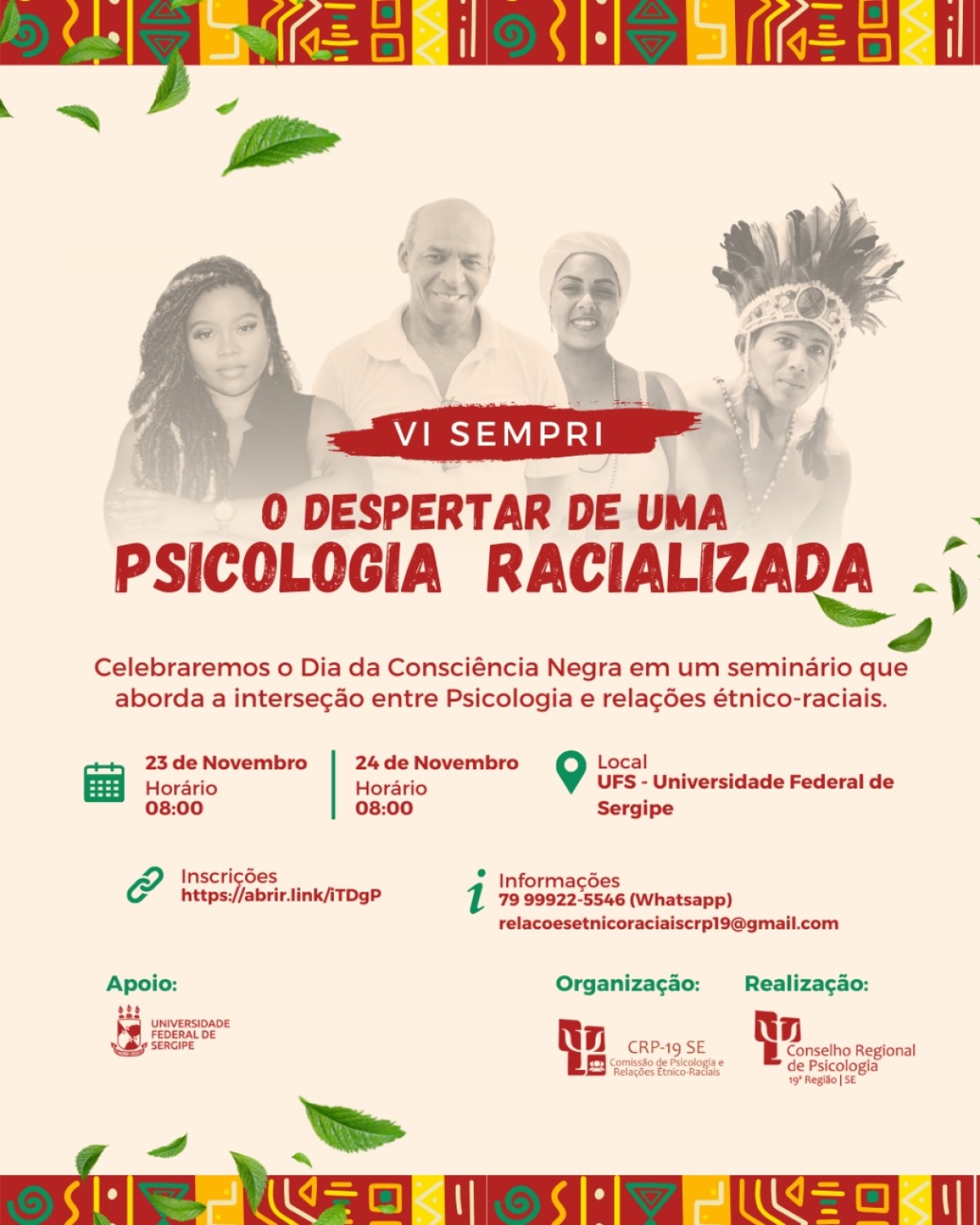 Conselho de Psicologia realiza Seminário de Psicologia e Relações Interétnicas - Imagem: Divulgação | CRP19 Sergipe