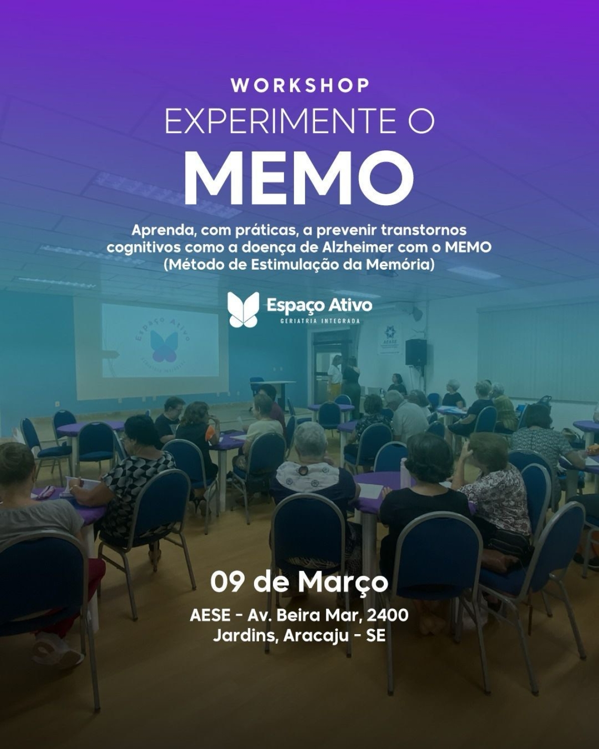 Workshop gratuito que ensina a prevenir transtornos cognitivos como o Alzheimer acontece em Aracaju - Imagem: Divulgação