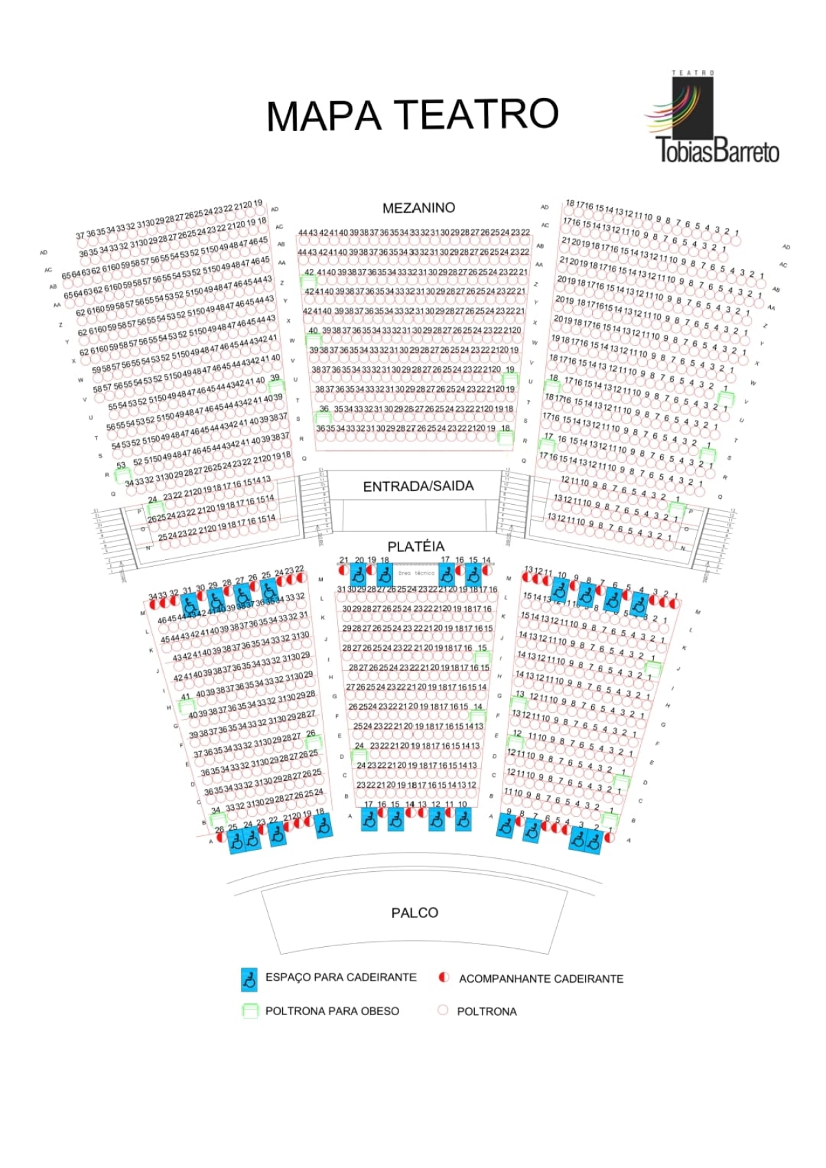Mapa dos assentos do Teatro Tobias Barreto - Imagem: Divulgação