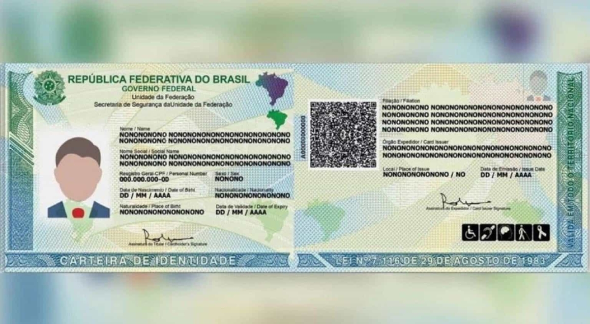 Modelo da nova CIN (Carteira de Identidade Nacional), que vai substituir RG - Foto: Agência Brasil
