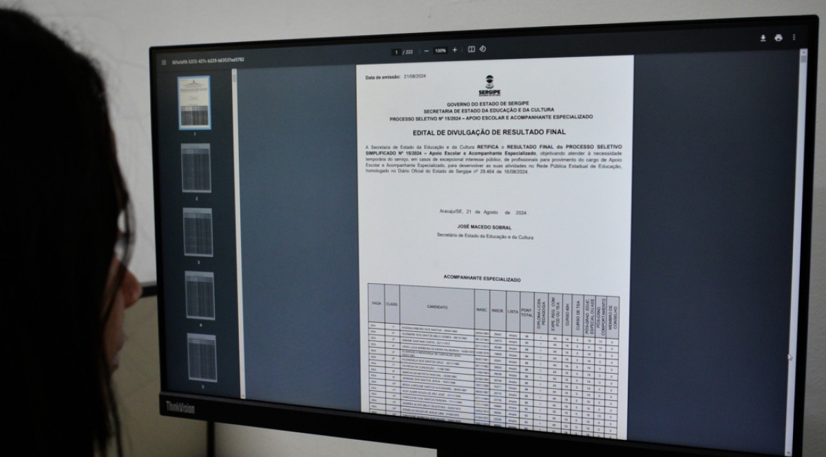 Governo de Sergipe publica resultado do PSS para apoio escolar e acompanhante especializado, resultado pode ser consultado no site da Seduc - Foto: Maria Odília