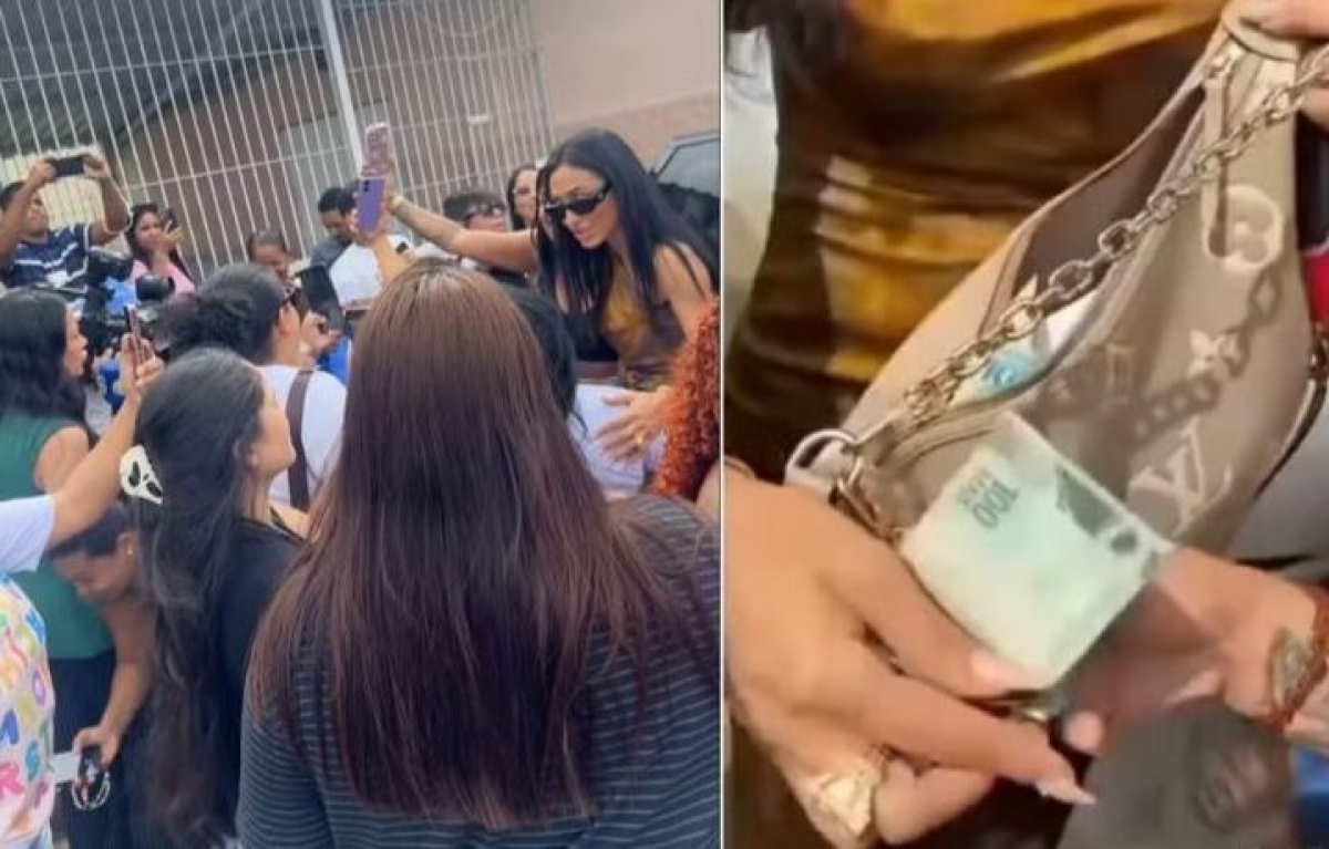 Imagens mostram irmã de Deolane dando dinheiro na porta do presídio - Foto: Reprodução/Arquivo Pessoal/Print de vídeos das redes sociais
