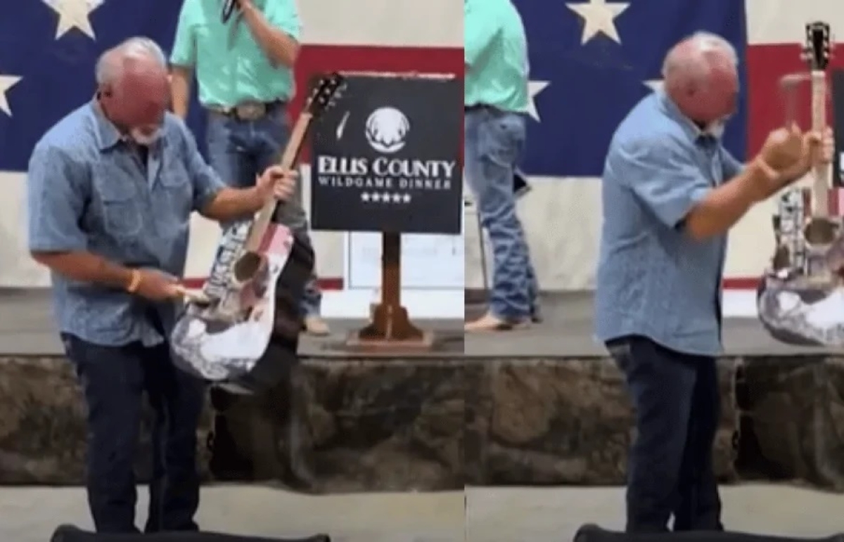 Homem destrói violão autografado por Taylor Swift - Foto: Reprodução/Redes Sociais
